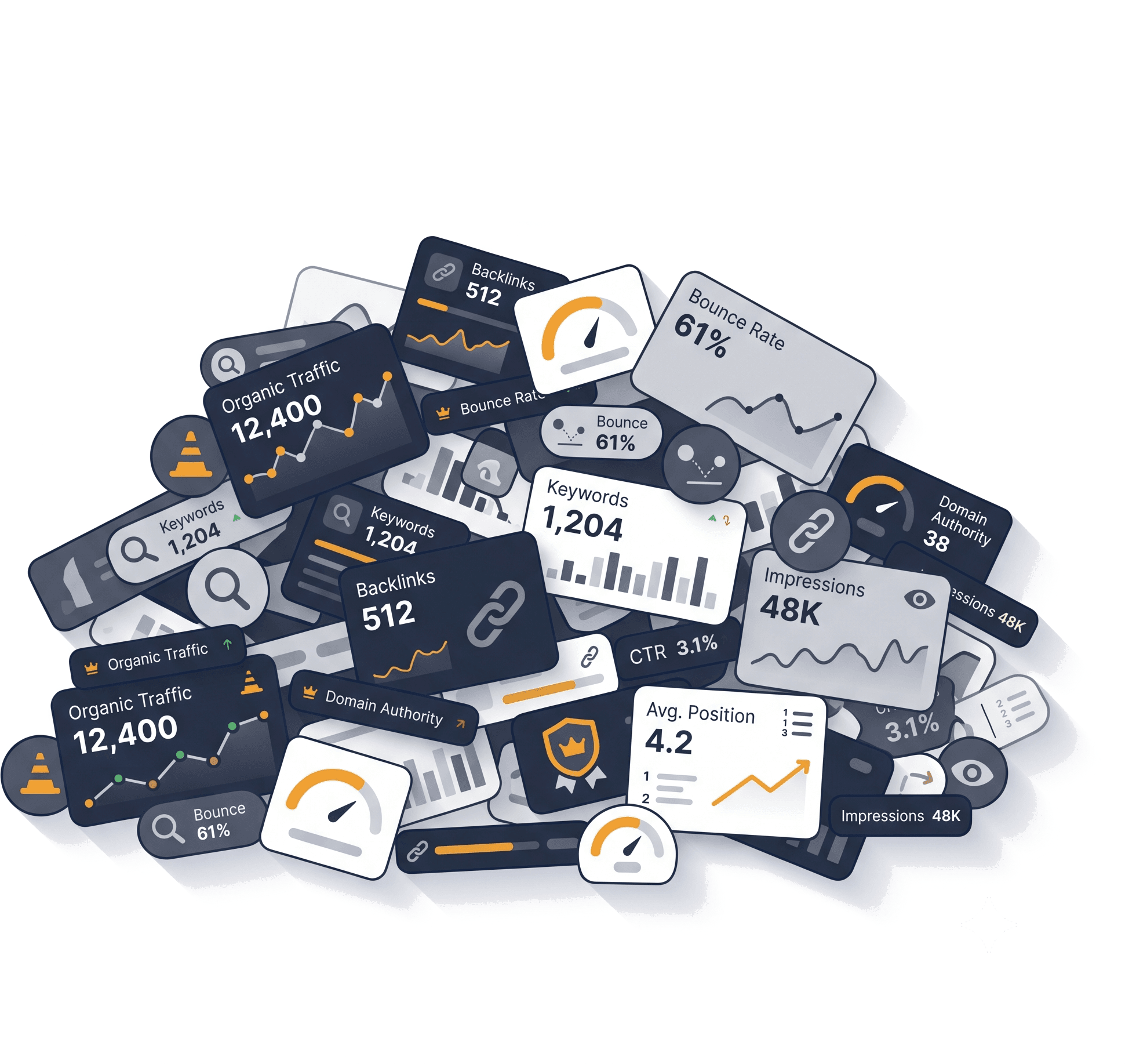 A pile of monthly SEO agency reports full of charts and metrics